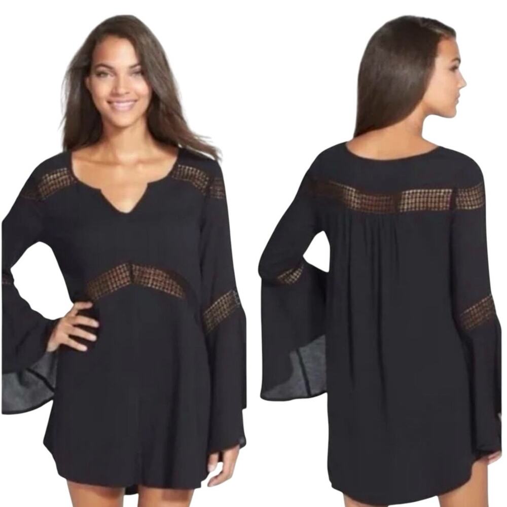 L*Space Bloomfield Swim Cover Up Tunic Cotton Dress Beach Pool Black Small